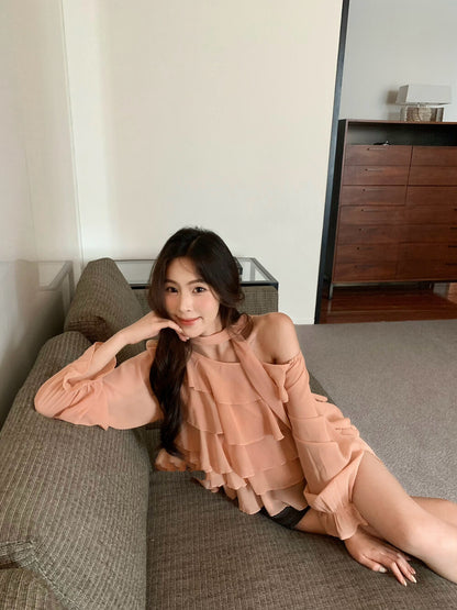 Off-shoulder Chiffon Tiered Blouse