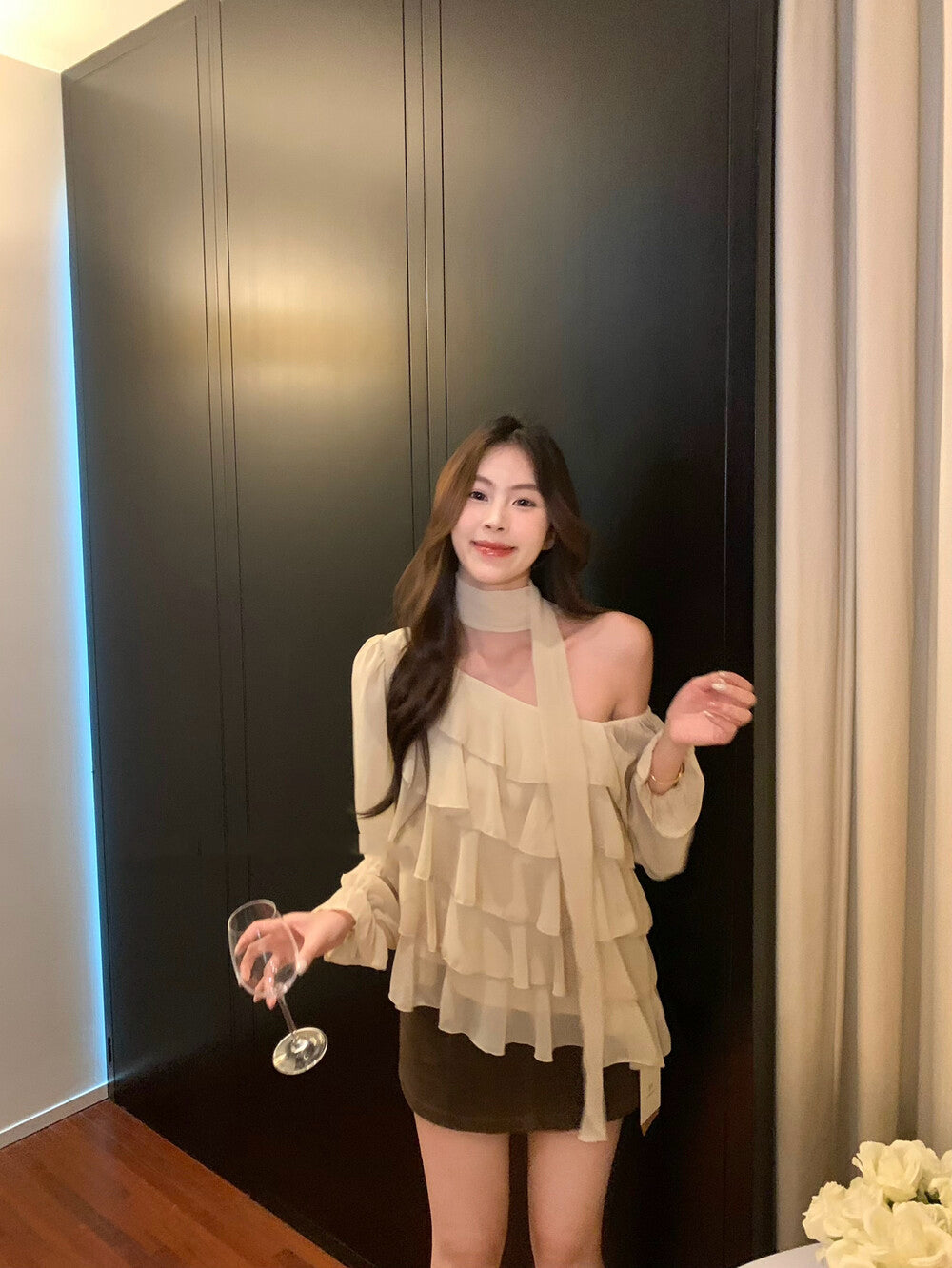 Off-shoulder Chiffon Tiered Blouse