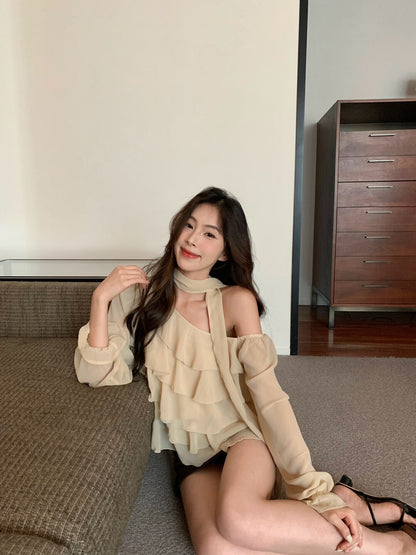 Off-shoulder Chiffon Tiered Blouse