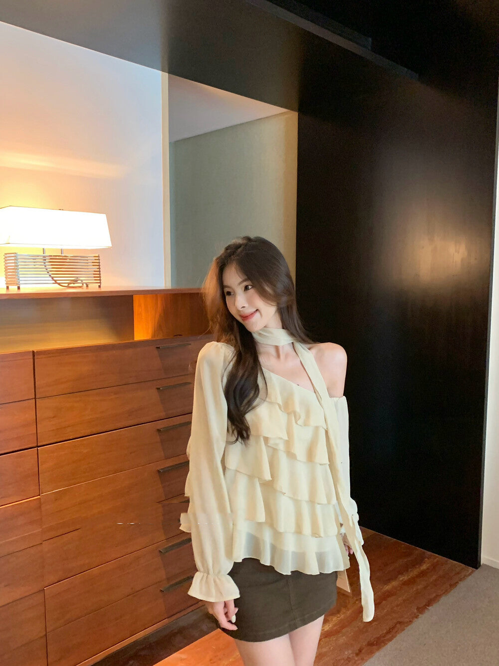 Off-shoulder Chiffon Tiered Blouse