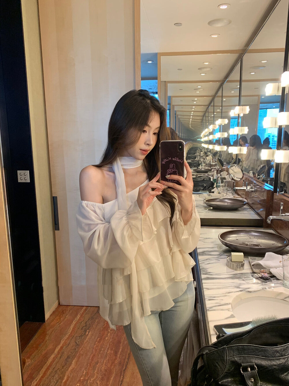 Off-shoulder Chiffon Tiered Blouse