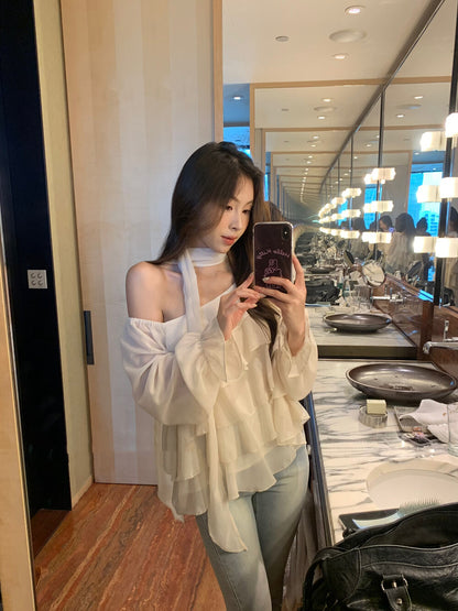 Off-shoulder Chiffon Tiered Blouse