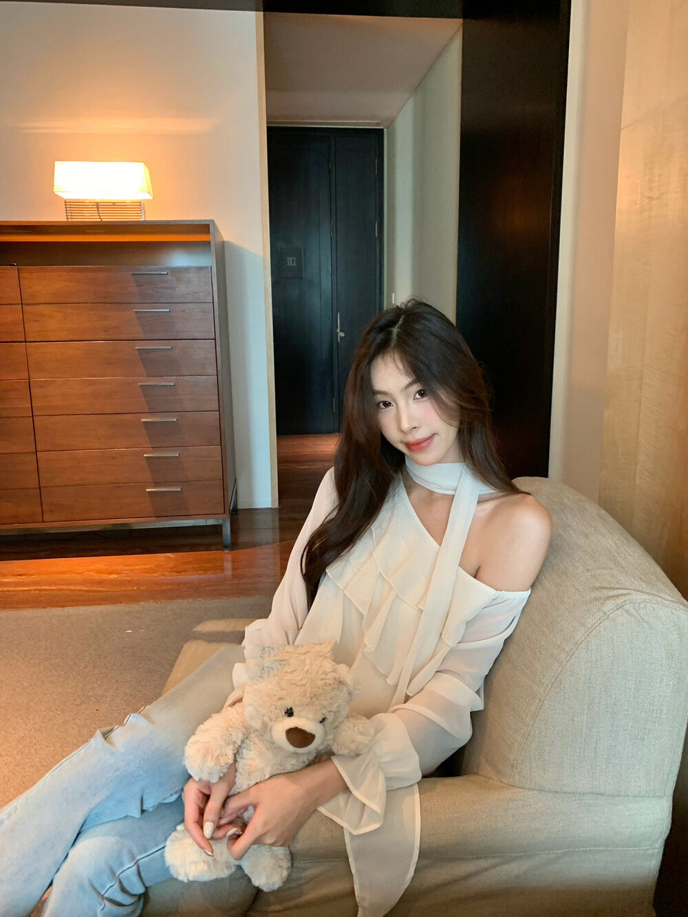 Off-shoulder Chiffon Tiered Blouse