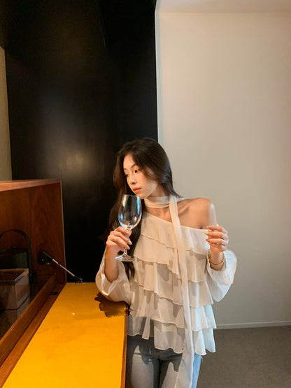 Off-shoulder Chiffon Tiered Blouse