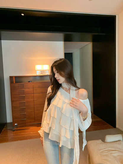 Off-shoulder Chiffon Tiered Blouse