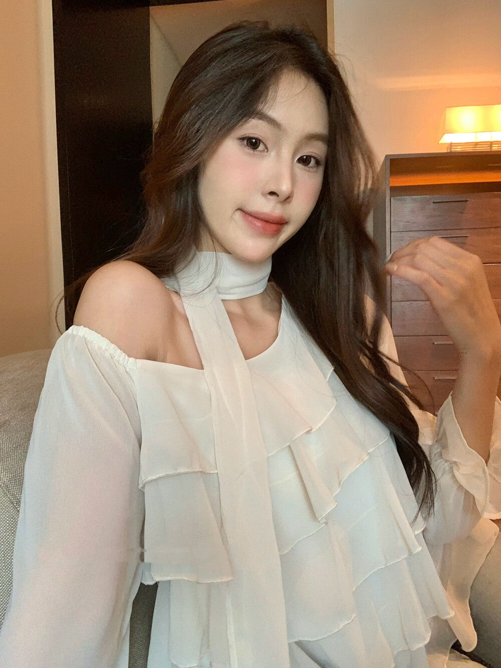 Off-shoulder Chiffon Tiered Blouse