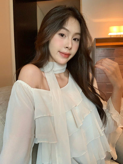 Off-shoulder Chiffon Tiered Blouse