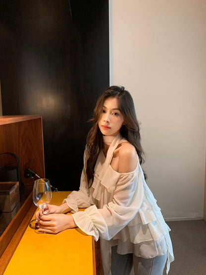 Off-shoulder Chiffon Tiered Blouse