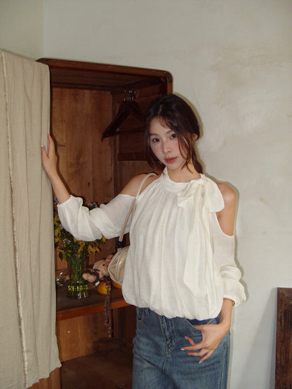 Elegant Off-Shoulder Blouse with Bow Detail