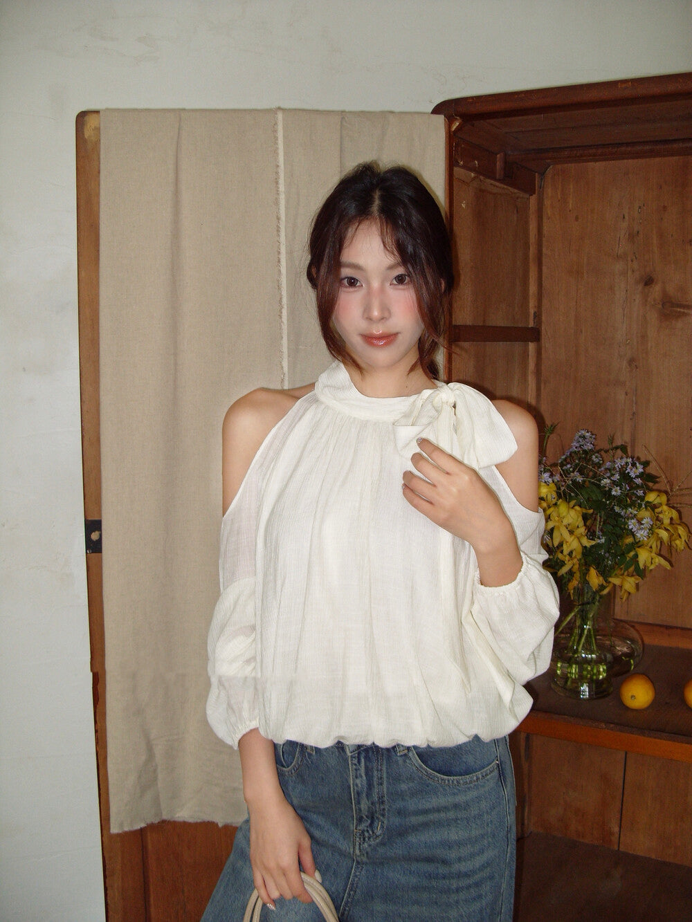 Elegant Off-Shoulder Blouse with Bow Detail