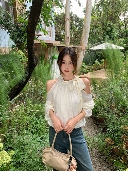 Elegant Off-Shoulder Blouse with Bow Detail