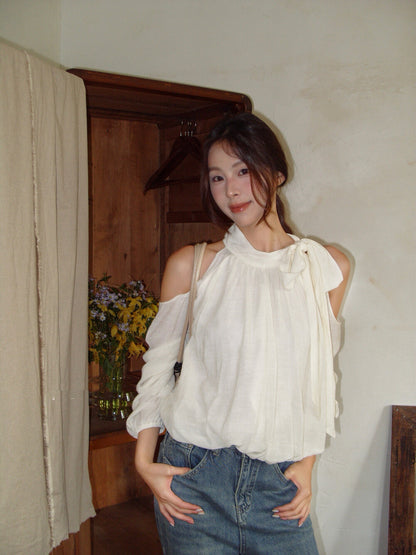 Elegant Off-Shoulder Blouse with Bow Detail