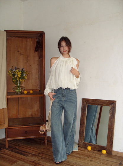 Elegant Off-Shoulder Blouse with Bow Detail