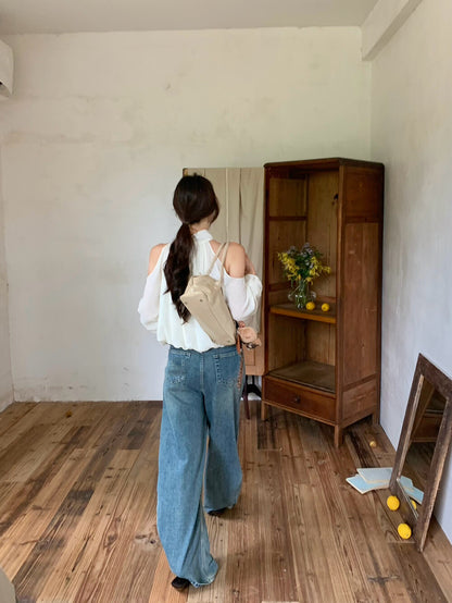 Elegant Off-Shoulder Blouse with Bow Detail