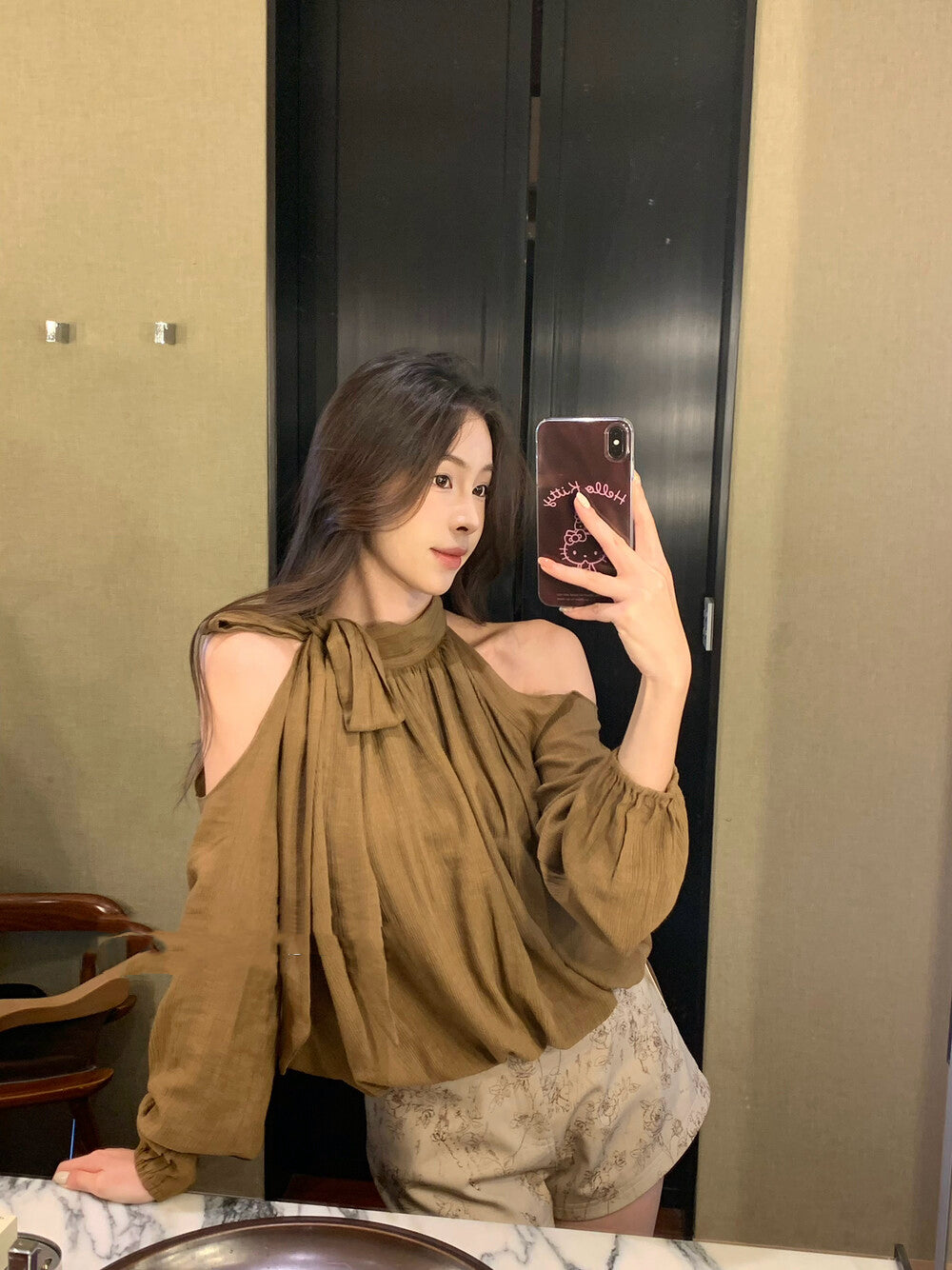 Elegant Off-Shoulder Blouse with Bow Detail