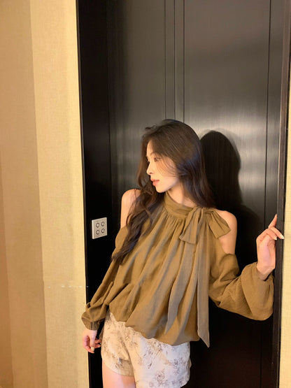 Elegant Off-Shoulder Blouse with Bow Detail