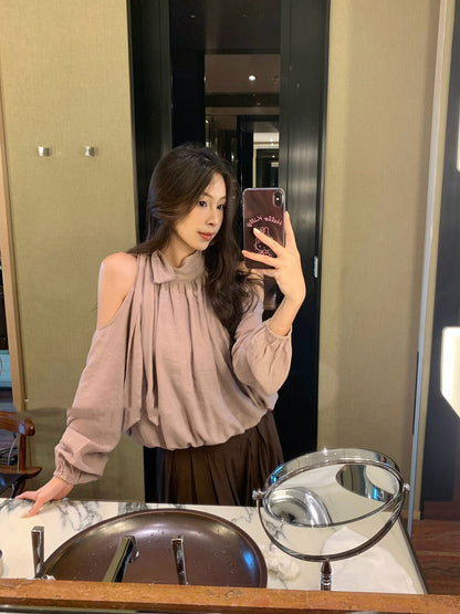 Elegant Off-Shoulder Blouse with Bow Detail