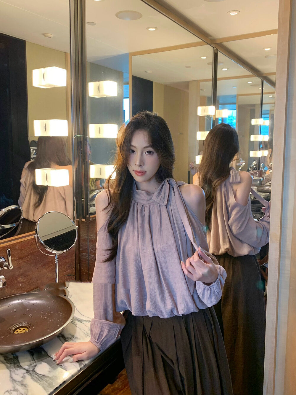 Elegant Off-Shoulder Blouse with Bow Detail