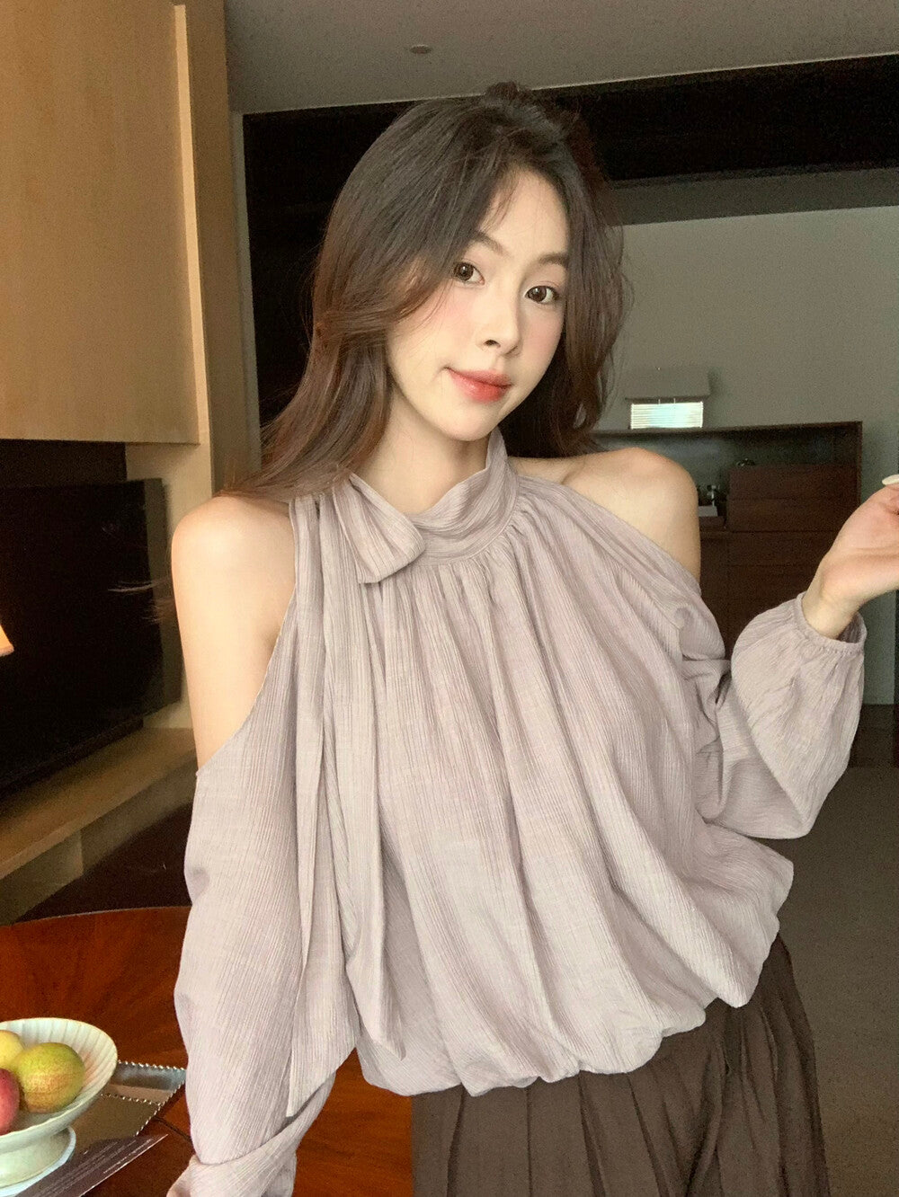 Elegant Off-Shoulder Blouse with Bow Detail