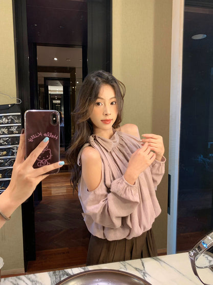 Elegant Off-Shoulder Blouse with Bow Detail