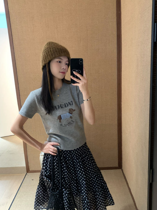 Crew Neck Slim Fit Knitted Short Sleeve Top