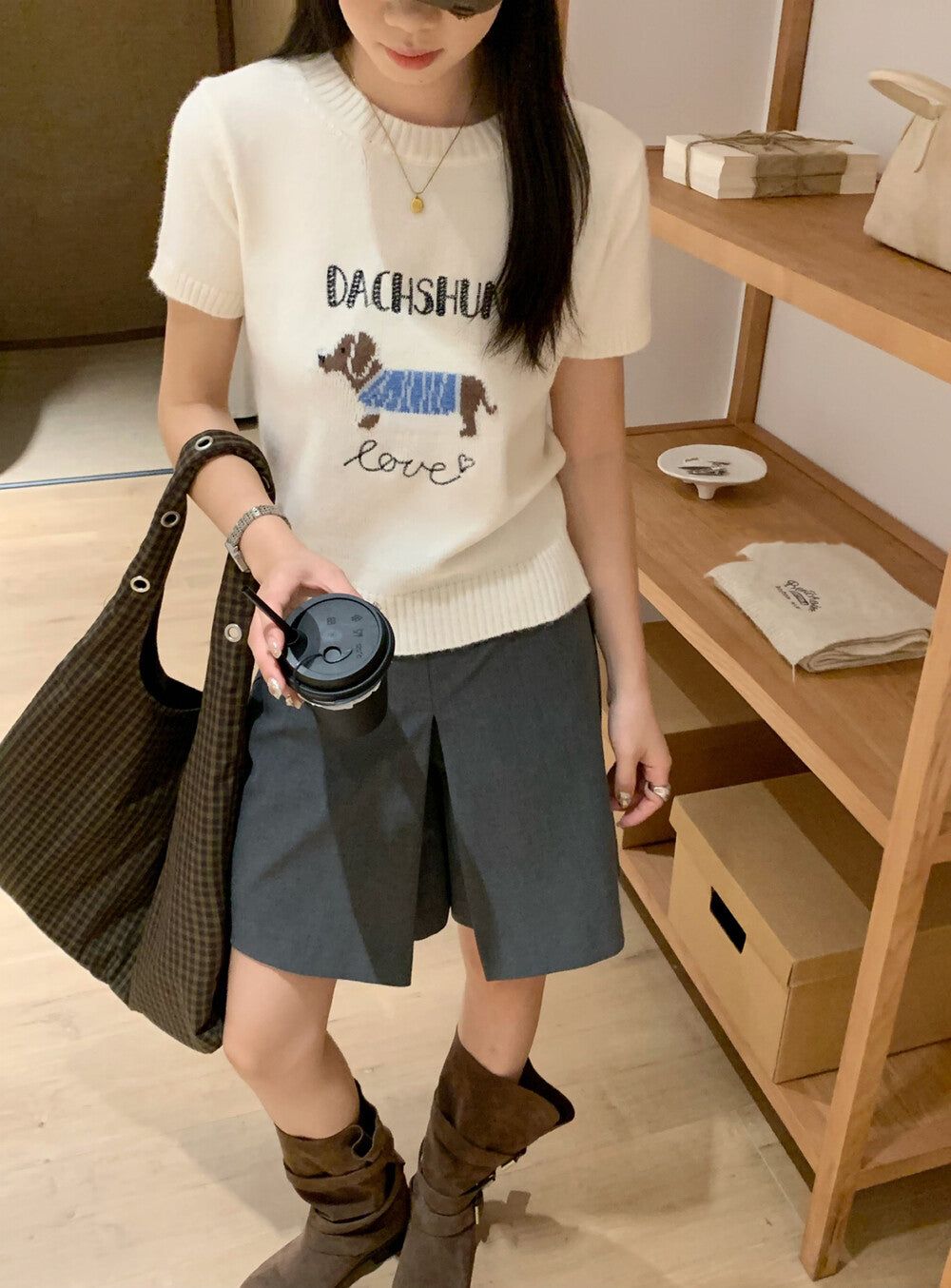 Crew Neck Slim Fit Knitted Short Sleeve Top