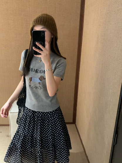 Crew Neck Slim Fit Knitted Short Sleeve Top