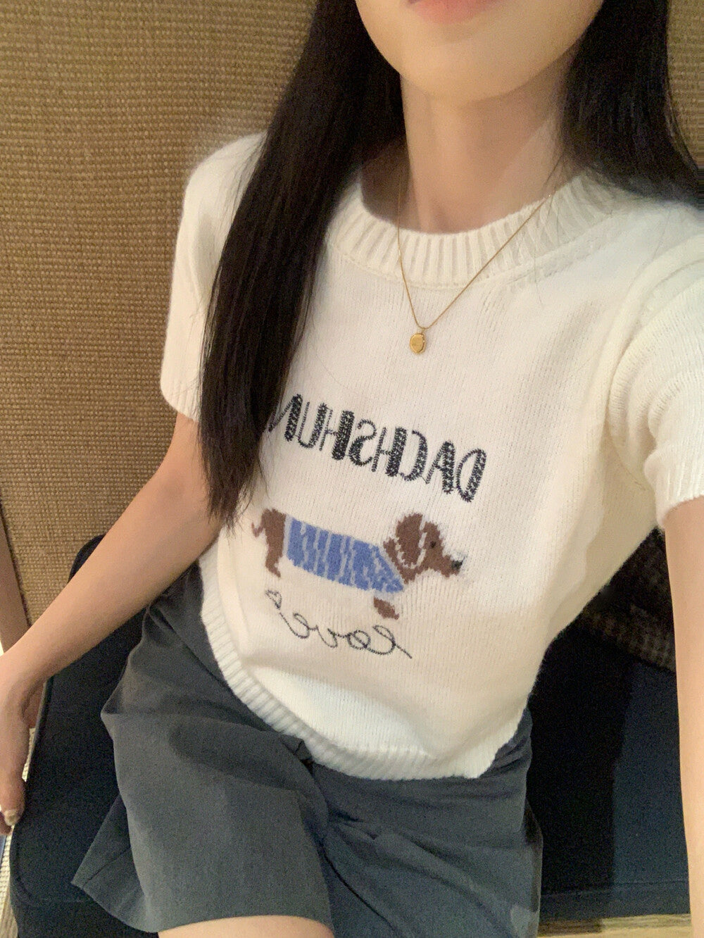 Crew Neck Slim Fit Knitted Short Sleeve Top