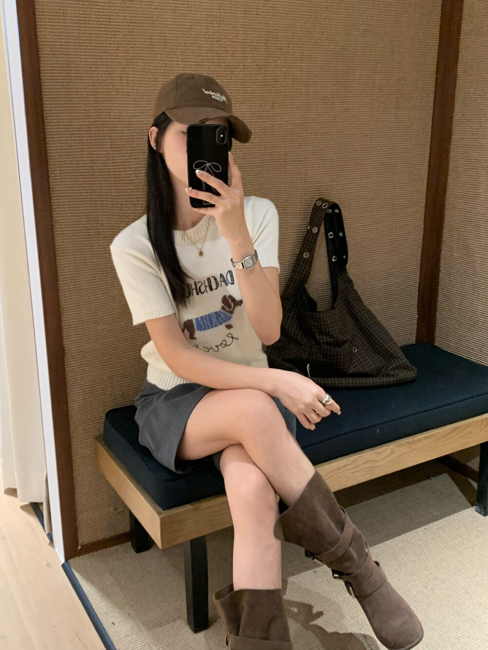 Crew Neck Slim Fit Knitted Short Sleeve Top