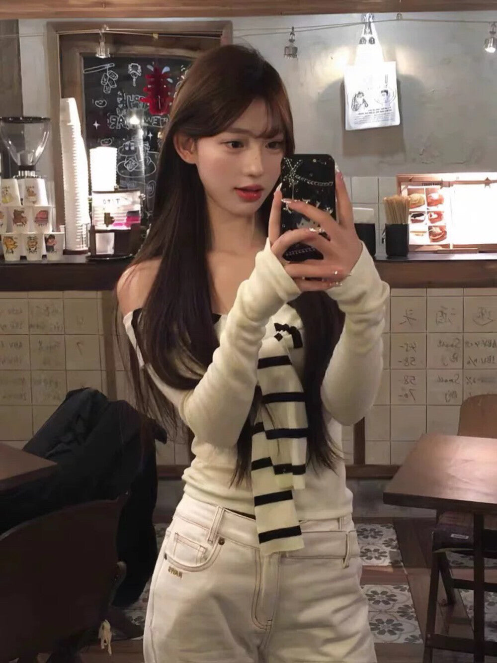 Black and White Striped Off-Shoulder Top