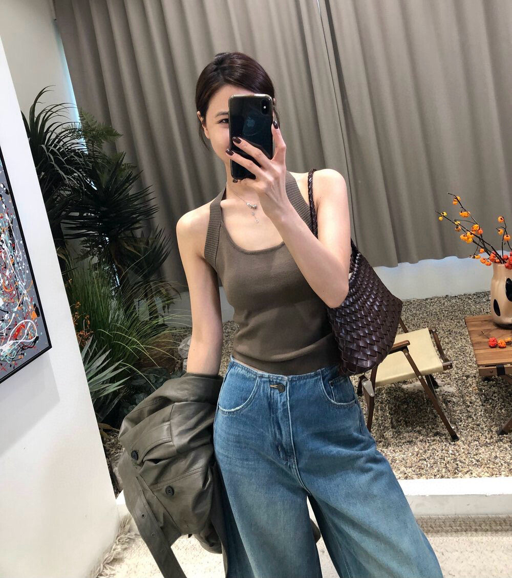 復古水洗寬鬆顯瘦闊腿牛仔褲