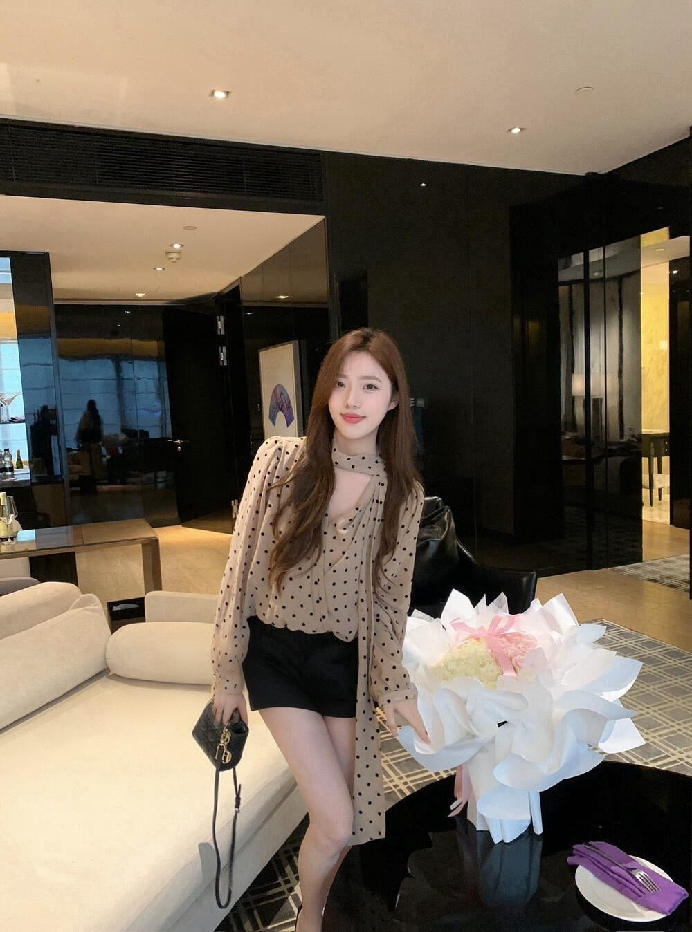 Vintage Polka Dot Tie Chiffon Blouse