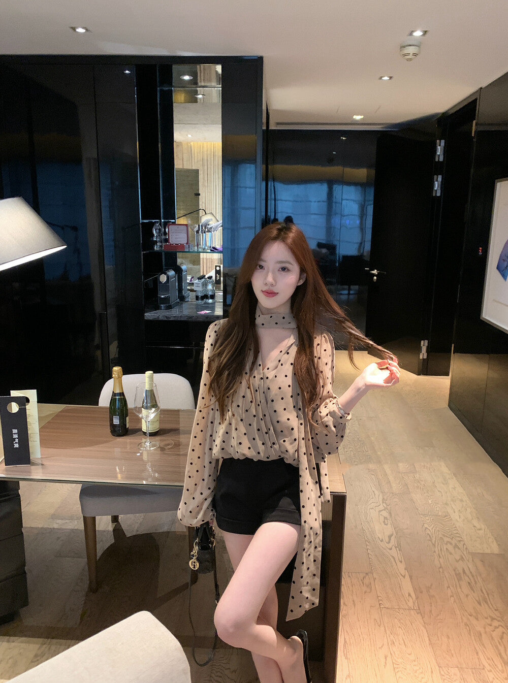 Vintage Polka Dot Tie Chiffon Blouse