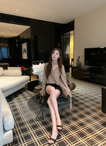 Vintage Polka Dot Tie Chiffon Blouse