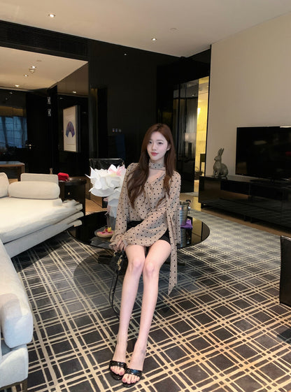 Vintage Polka Dot Tie Chiffon Blouse