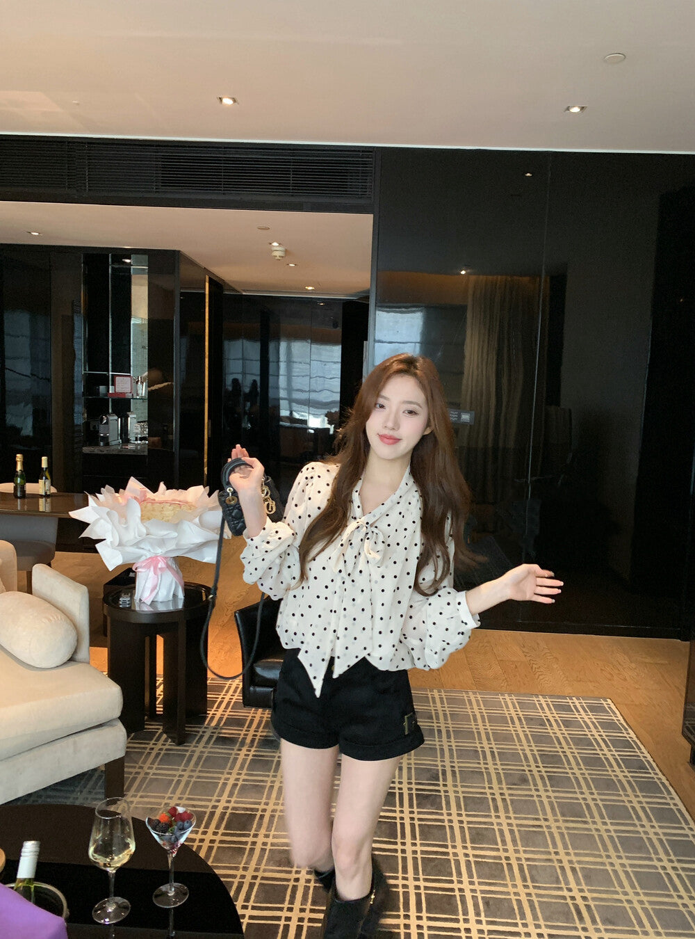 Vintage Polka Dot Tie Chiffon Blouse