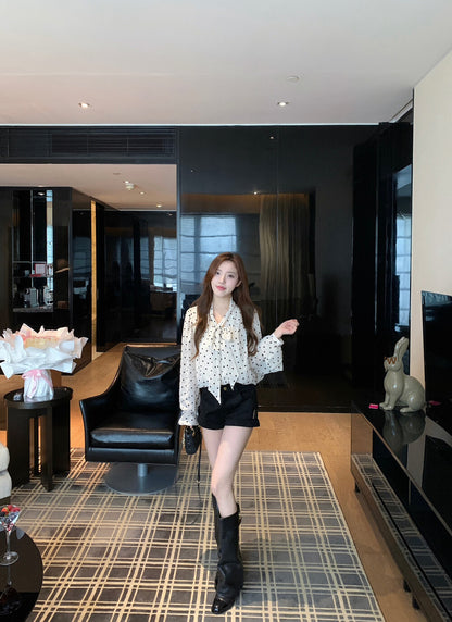 Vintage Polka Dot Tie Chiffon Blouse