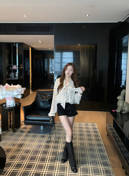 Vintage Polka Dot Tie Chiffon Blouse