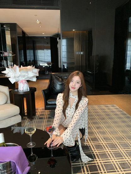 Vintage Polka Dot Tie Chiffon Blouse