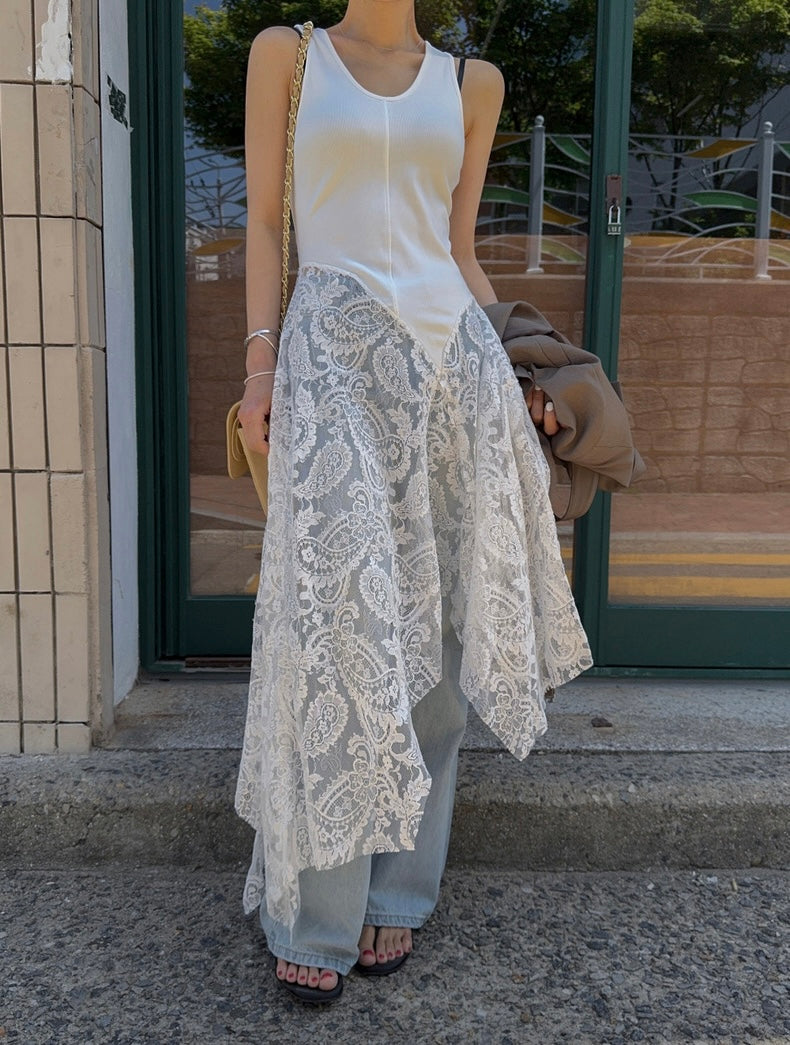 Irregular Patchwork Lace Tank Dress