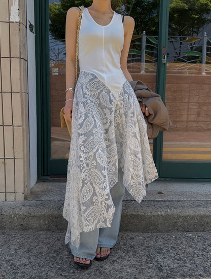 Irregular Patchwork Lace Tank Dress