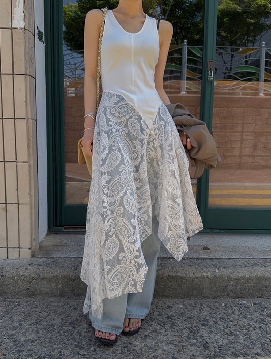 不規則拼接蕾絲背心裙