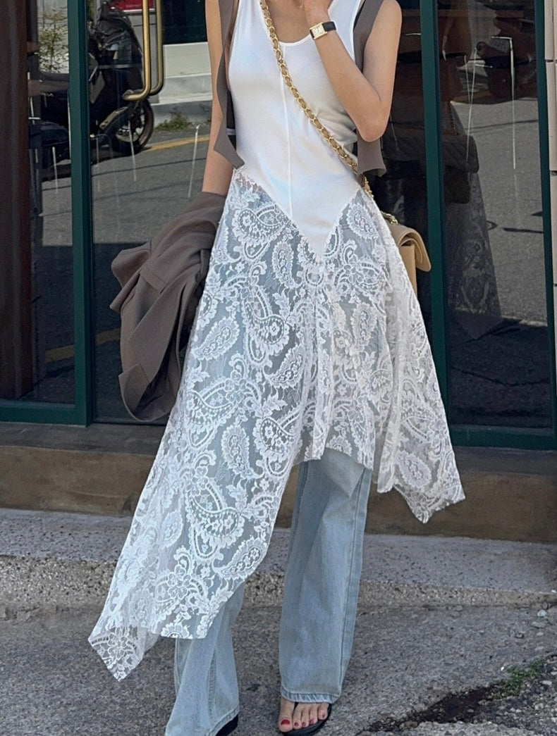 Irregular Patchwork Lace Tank Dress