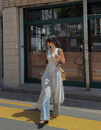 Irregular Patchwork Lace Tank Dress