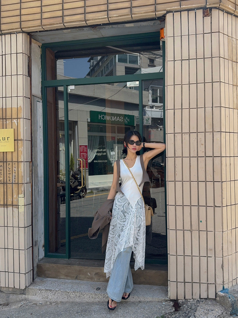 Irregular Patchwork Lace Tank Dress