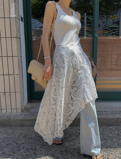 Irregular Patchwork Lace Tank Dress