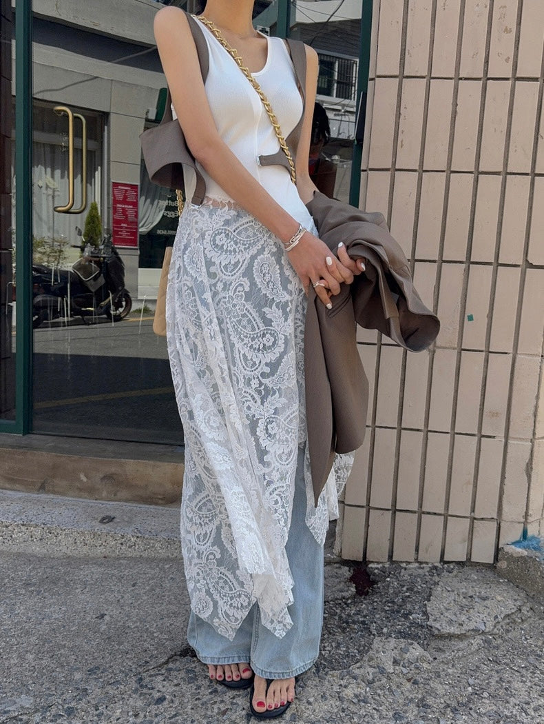 Irregular Patchwork Lace Tank Dress