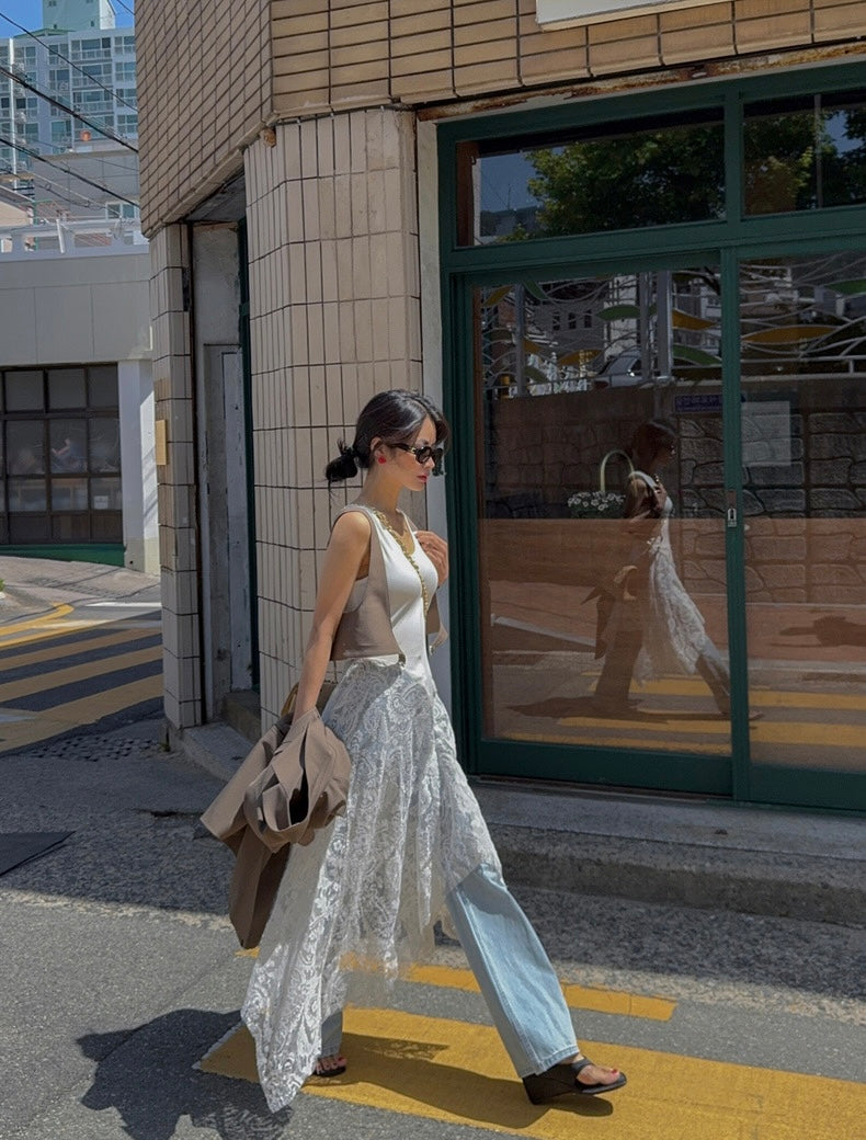 Irregular Patchwork Lace Tank Dress