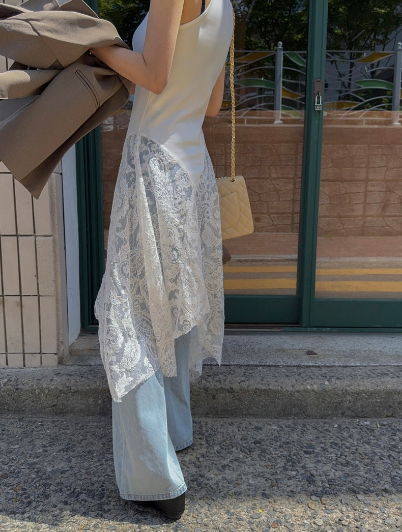 Irregular Patchwork Lace Tank Dress