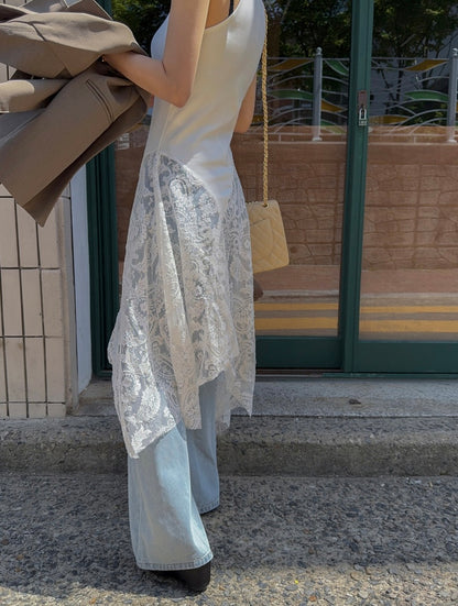 Irregular Patchwork Lace Tank Dress